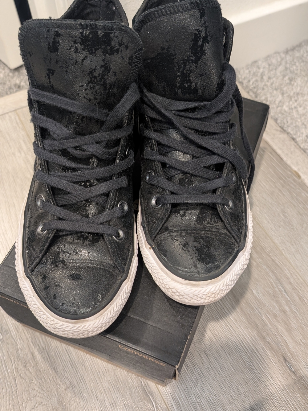 Converse Women’s Black High-Top Studded Sneakers - Picture 3 of 9